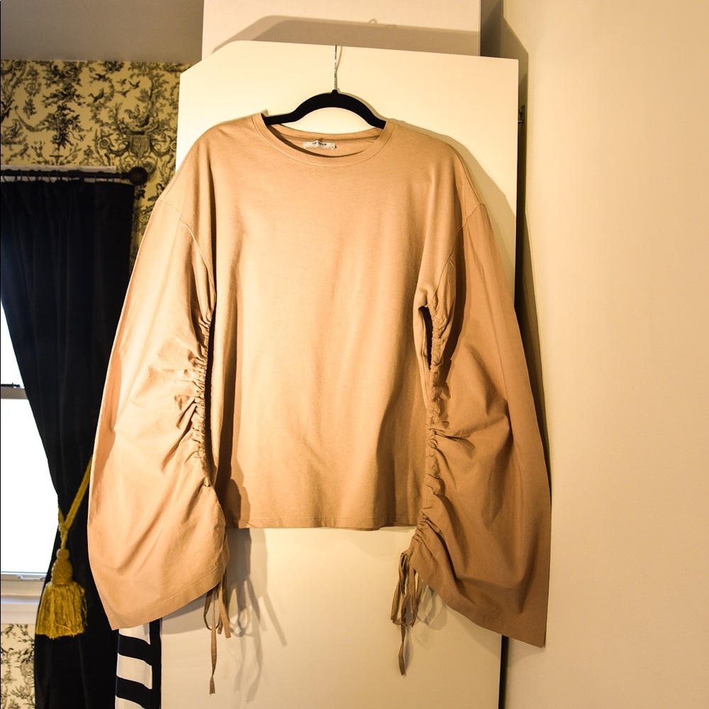 Zara Bell Sleeve Top with Ties in biscuit beige size M runs large as new - Picture 7 of 7